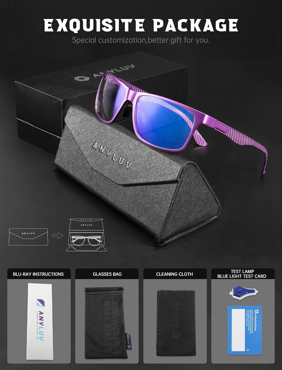 Blue Light Glasses Men, Relieve Eyestrain and Eye Protection, Al-Mg Metal Computer Blue Light Blocking Glasses