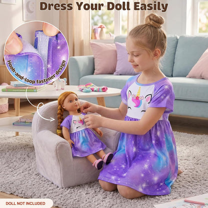 Doll and Girl Matching Nightgown Unicorn Outfit Pajamas Night Dress for Girls and 18" Dolls Clothes