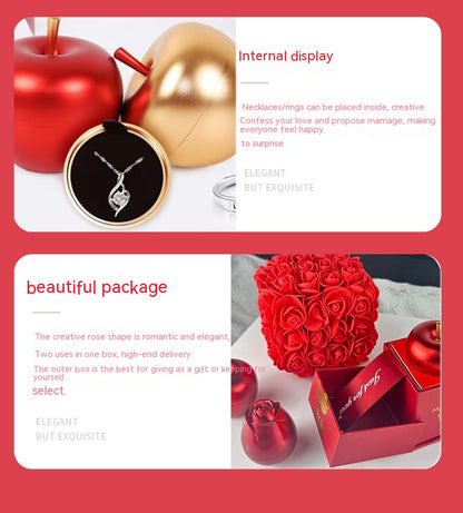 Valentines Day Gift Soap Rose Gift Box Crystal Pendant Necklace Eternal Flower Jewelry Box Set Wedding Birthday Gift for Girlfriend