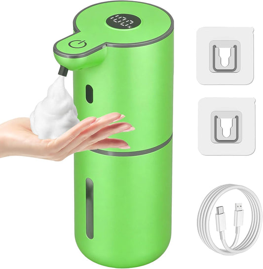 Automatic Foaming Soap Dispenser Touchless, USB Rechargeable Smart Hand Soap Dispenser, 6-Level Adjustable, 12.8Oz/380Ml Wall Mounted for Bathroom Kitchen Dish Soap-Green